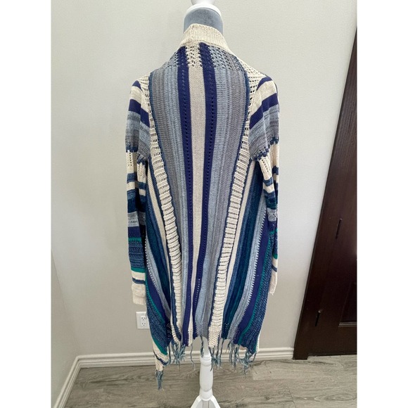 Altar'd State Blue Striped Knit Fringe Cardigan Size Small - Picture 2 of 6